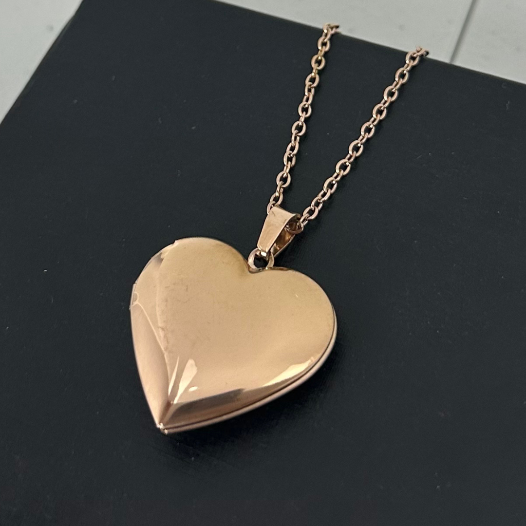 Relicario En Forma de Corazón de Acero Inoxidable Oro Rosa