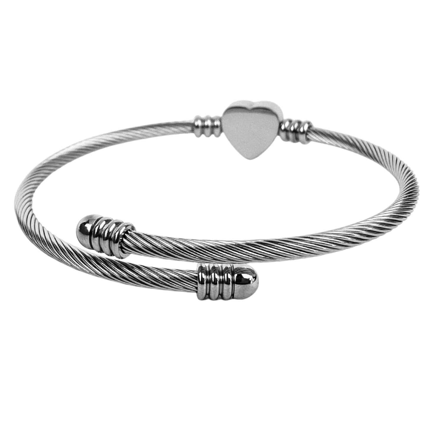 Brazalete Con Corazon Ajustable de Acero Inoxidable