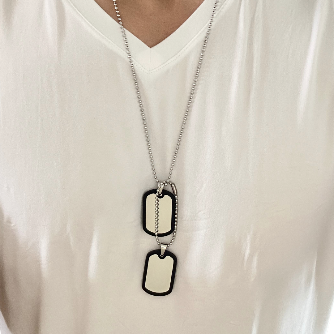 Doble Placa Dog Tag de Acero Inoxidable Con Silenciador