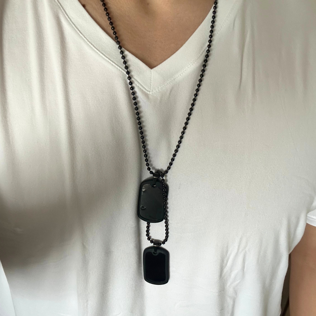 Doble Placa Dog Tag de Acero Inoxidable Con Silenciador