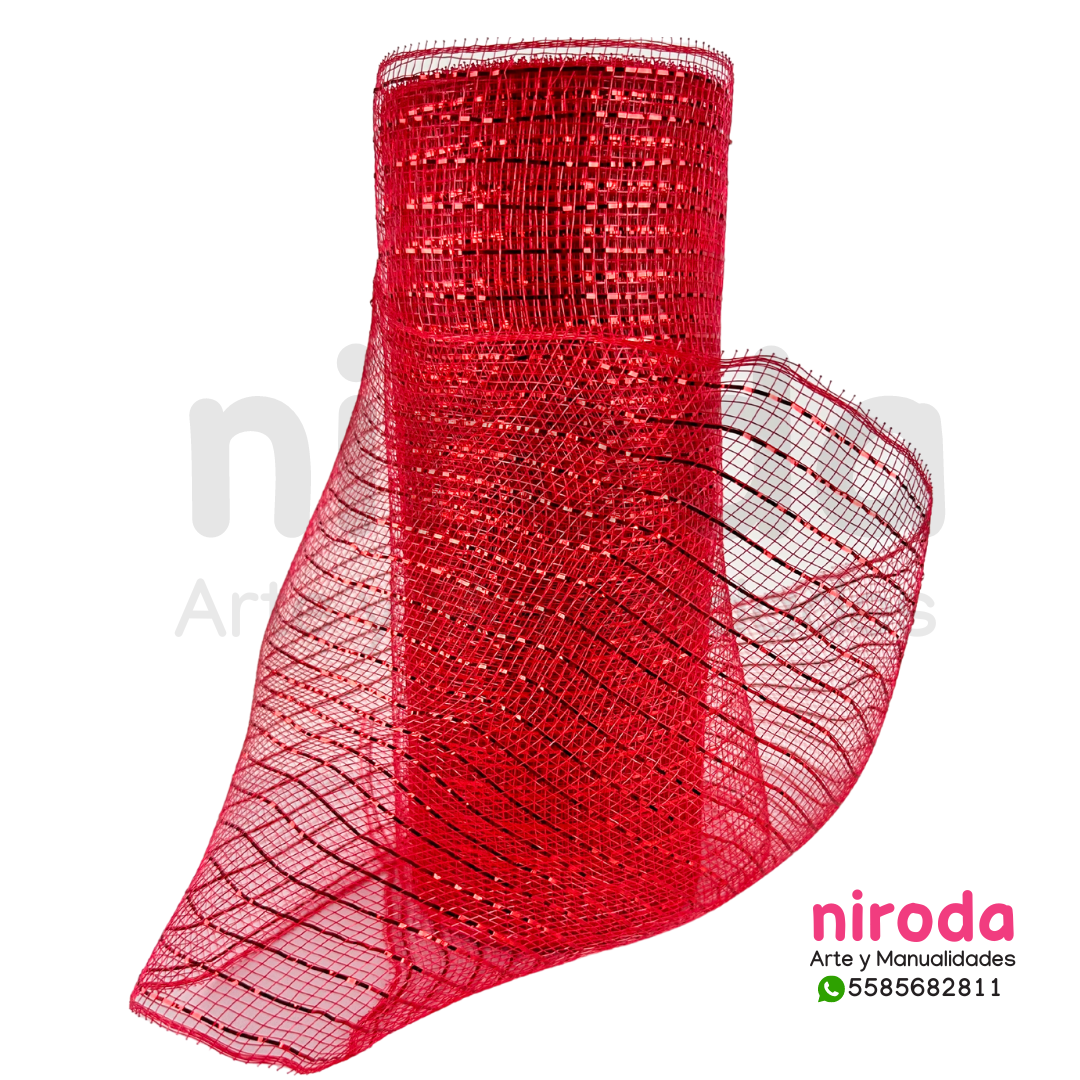 Malla Navideña Fina Metalica Decorativa de 25cm x 18metros de largo