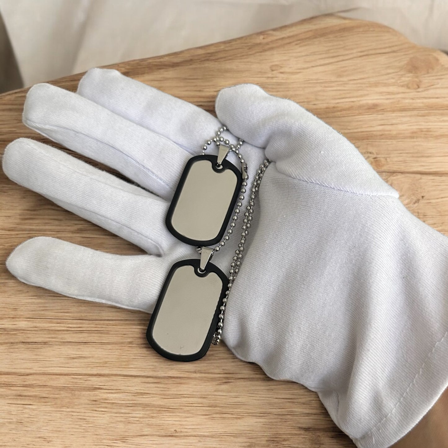 Doble Placa Dog Tag de Acero Inoxidable Con Silenciador