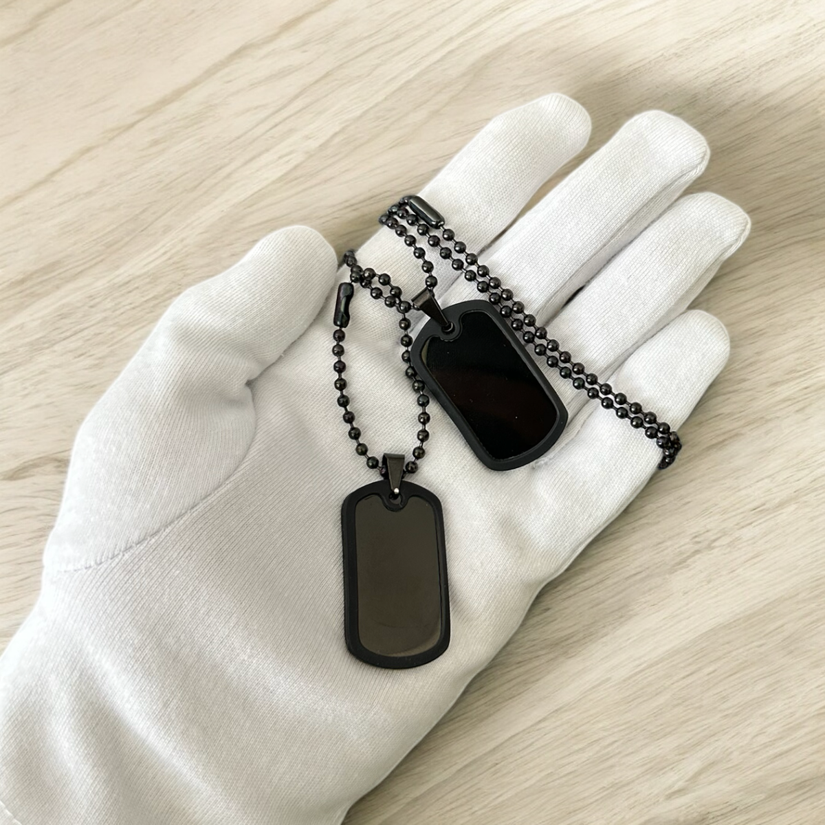Doble Placa Dog Tag de Acero Inoxidable Con Silenciador