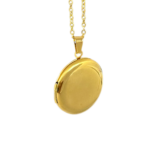 Collar Con Dije de Relicario De Acero Inoxidable Dorado