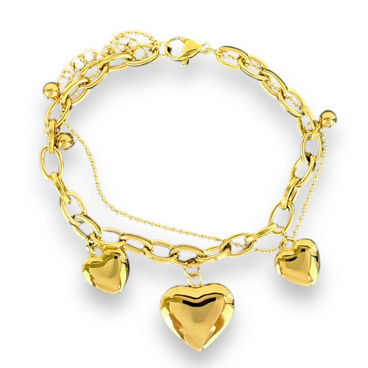 Pulsera de Corazones Color Oro de Acero Inoxidable