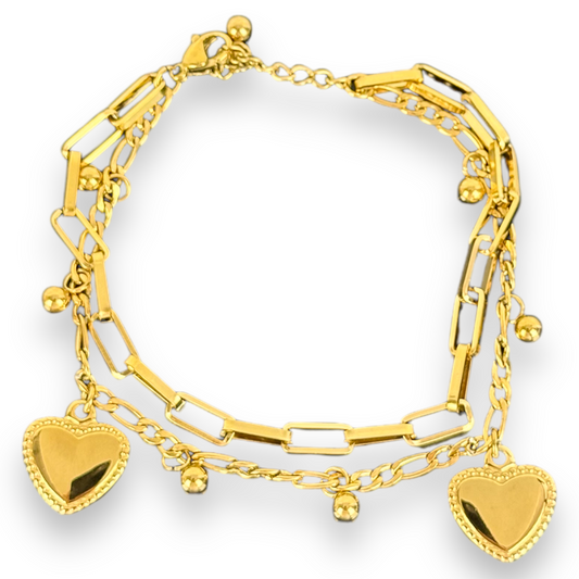 Pulsera de Corazones Color Oro de Acero Inoxidable